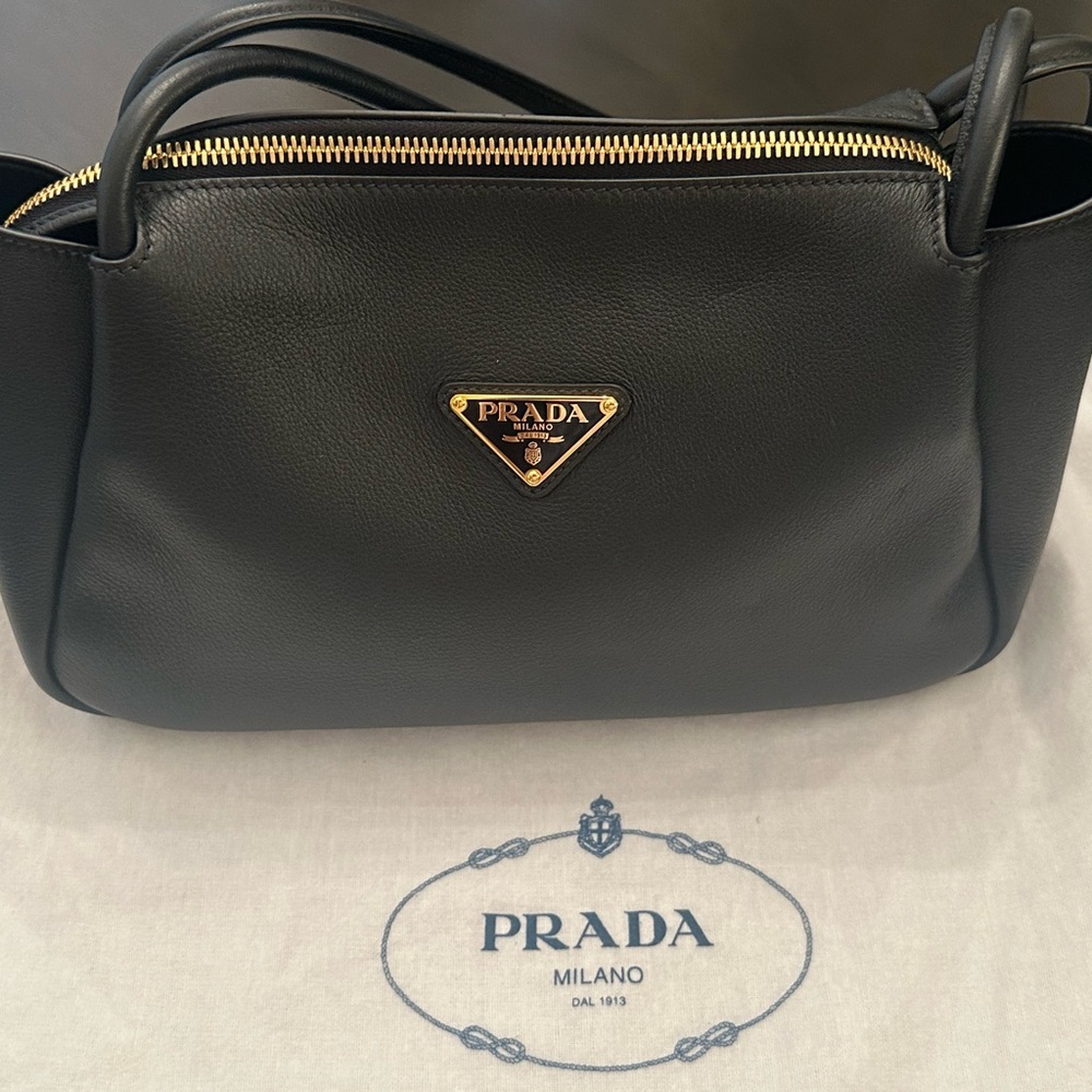 Prada Black Shoulder Bag with Gold Accents